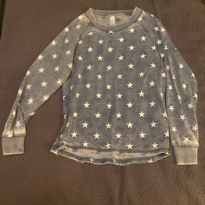 Star themed “distressed” sweatshirt, size small.